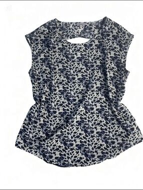 Pixley Navy and White Spotted Cap-Sleeve Blouse from Stitchfix
